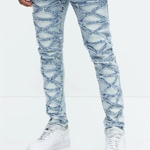 Blue Skinny Distressed Jeans with Rips